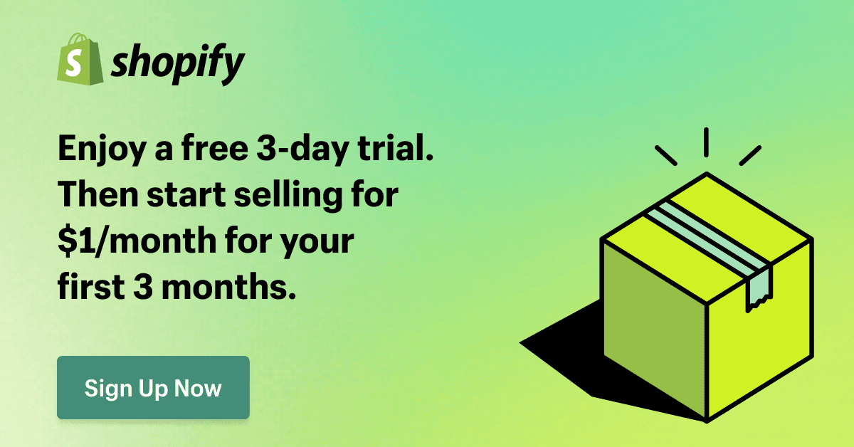 Shopify Trial Offer - 3-day free trial then $1/month for 3 months